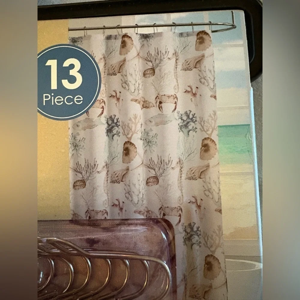 Beautiful underwater Seaside Villa Shower Curtain Set with Hooks